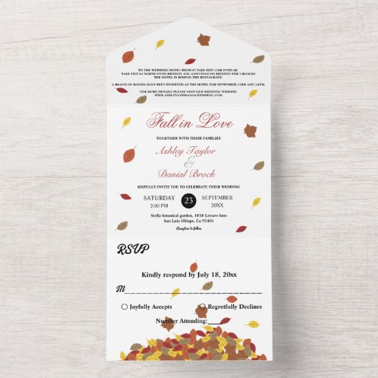 Rustikale Herbstlaub Boho Herbstblütenhochzeit All In One Einladung (Innen Boden)