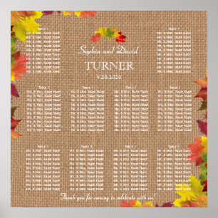 Rustikale Herbstlaub Burlap-Hochzeitstabelle Poster