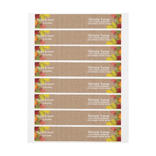 Rustikale Herbstlaub Burlap Wedding Custom Rundum-Adressaufkleber (Bogen)