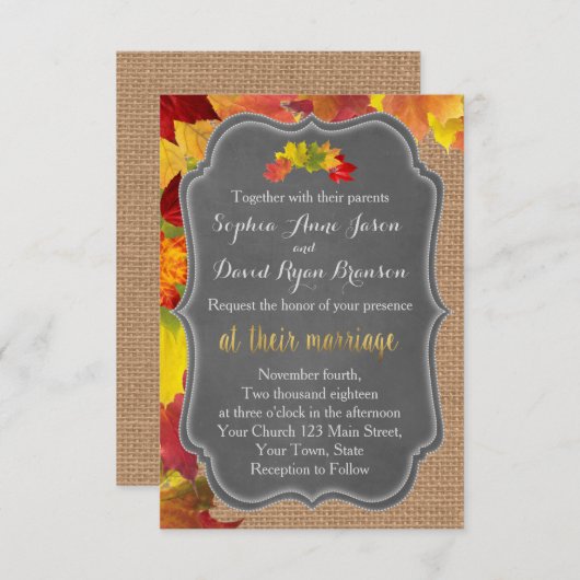 Rustikale Herbstlaub Burlap Wedding Einladung (Vorne/Hinten)