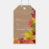 Rustikale Herbstlaub Burlap Wedding Geschenkanhänger (Rückseite)