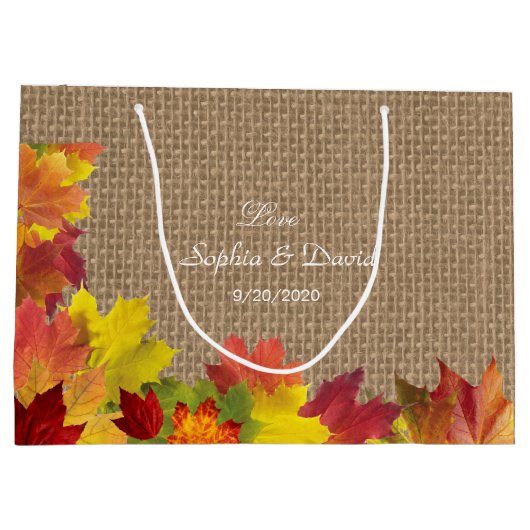 Rustikale Herbstlaub Burlap Wedding Große Geschenktüte (Rückseite)