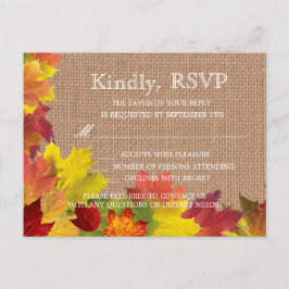 Rustikale Herbstlaub Burlap Wedding RSVP Einladungspostkarte