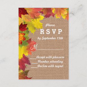 Rustikale Herbstlaub Burlap Wedding RSVP Karte