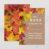 Rustikale Herbstlaub Burlap Wedding RSVP Karte (Vorne/Hinten)