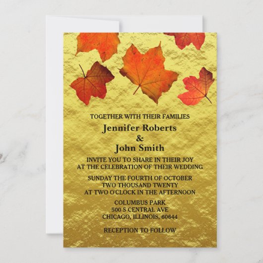 Rustikale Herbstlaub Burnt Orange Gold Foil Weddin Einladung (Vorderseite)