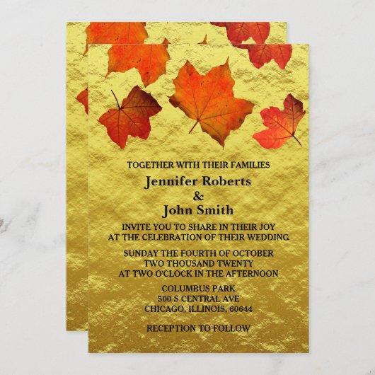 Rustikale Herbstlaub Burnt Orange Gold Foil Weddin Einladung (Vorne/Hinten)