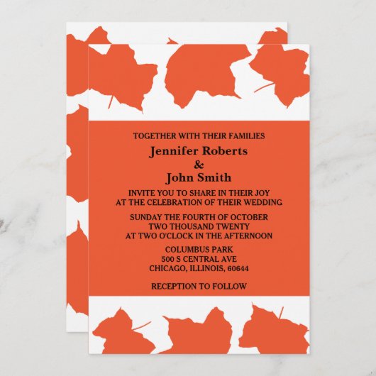 Rustikale Herbstlaub Burnt Orange Herbsthochzeit Einladung (Vorne/Hinten)