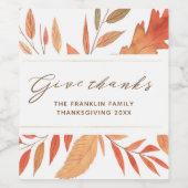 Rustikale Herbstlaub danken Erntedank Weinetikett (Einzelnes Label)