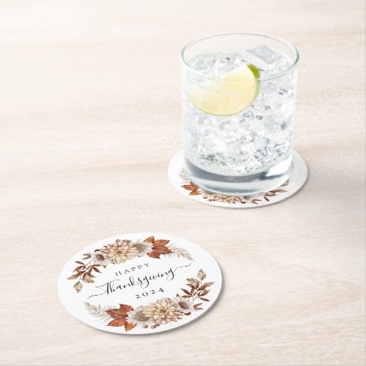 Rustikale Herbstlaub glücklich Thanksgiving Runder Pappuntersetzer (Vor Ort)