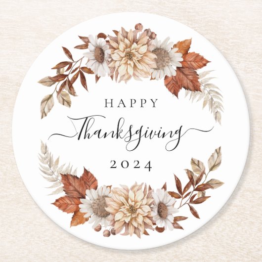 Rustikale Herbstlaub glücklich Thanksgiving Runder Pappuntersetzer (Vorderseite)