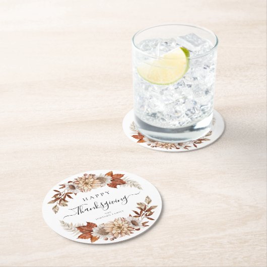 Rustikale Herbstlaub glücklich Thanksgiving Runder Pappuntersetzer (Vor Ort)