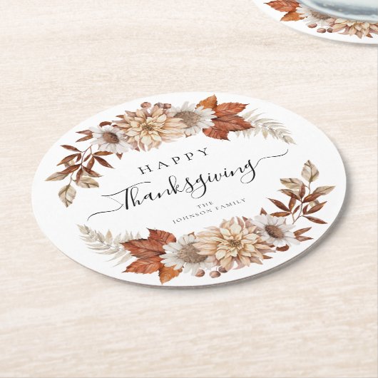 Rustikale Herbstlaub glücklich Thanksgiving Runder Pappuntersetzer (Angewinkelt)