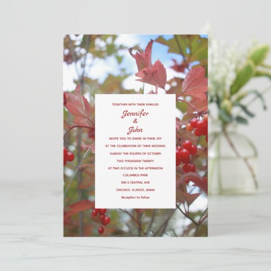 Rustikale Herbstlaub Herbst Berries Foto Hochzeit Einladung (Stehend Vorderseite)