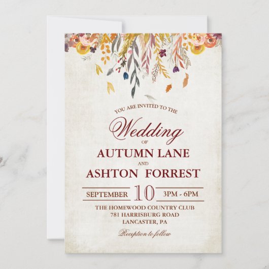 Rustikale Herbstlaub Hochzeit Einladung (Vorderseite)