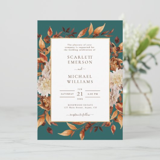 Rustikale Herbstlaub Hochzeit Einladung (Stehend Vorderseite)