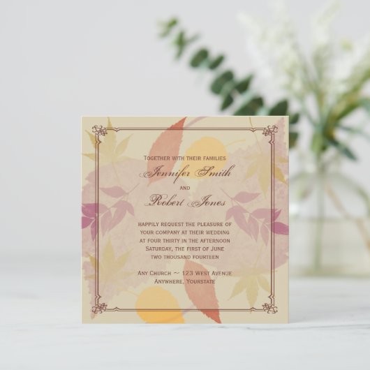 Rustikale Herbstlaub Hochzeit Einladung (Stehend Vorderseite)