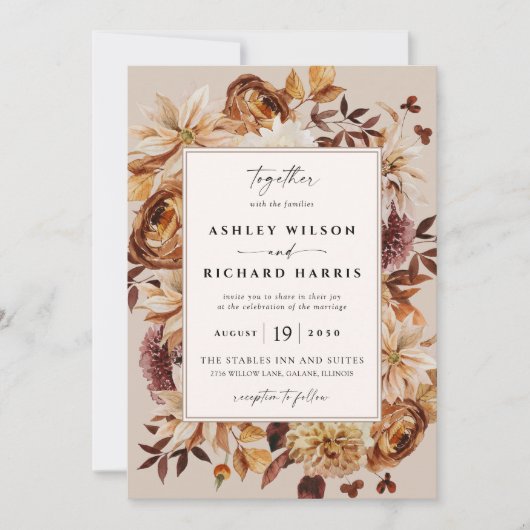 Rustikale Herbstlaub Hochzeit Einladung (Vorderseite)