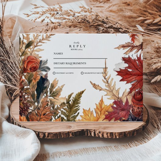 Rustikale Herbstlaub Hochzeit RSVP Karte