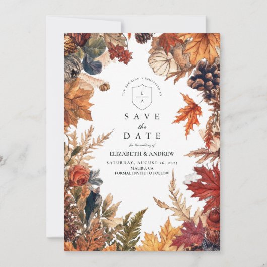 Rustikale Herbstlaub Hochzeit Save The Date (Vorderseite)