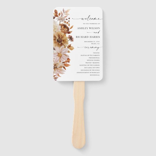 Rustikale Herbstlaub Hochzeitsprogramm Hand Fan Fächer (Vorderseite)