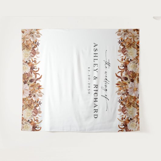 Rustikale Herbstlaub Hochzeitstorte Wandteppich (Vorderseite (Horizontal))