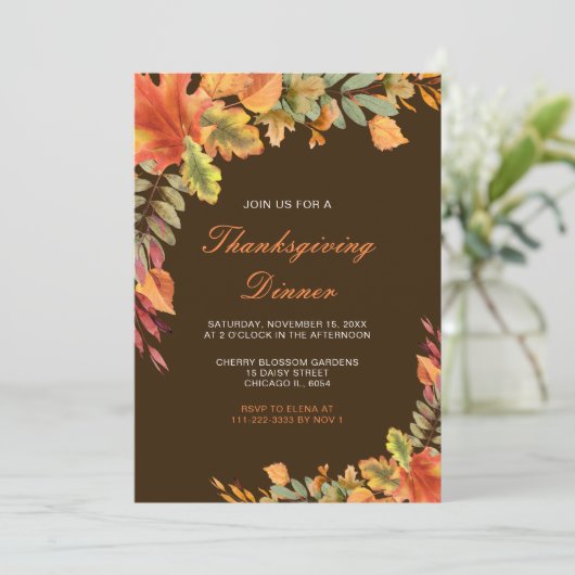 Rustikale Herbstlaub im Herbst Erntedank Party Einladung (Stehend Vorderseite)