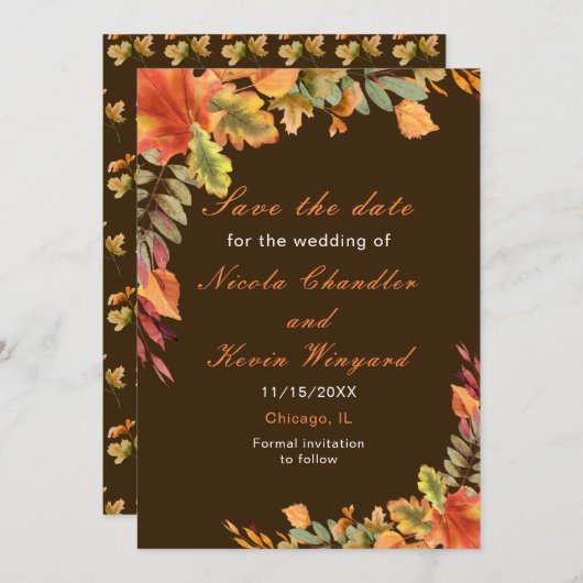 Rustikale Herbstlaub im Herbst Hochzeitsempfang Save The Date (Vorne/Hinten)