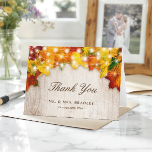 Rustikale Herbstlaub-Lichterkette Dankeschön Dankeskarte