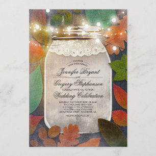 Rustikale Herbstlaub Mason Jar String Lights Hochz Einladung