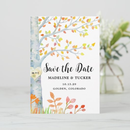 Rustikale Herbstlaub QR-Code Save the Date (Stehend Vorderseite)