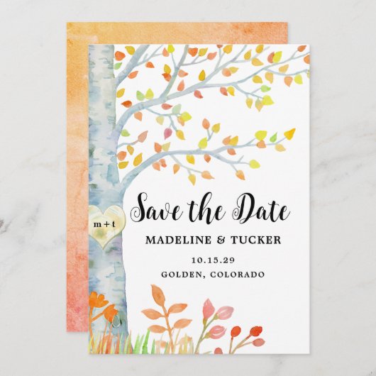 Rustikale Herbstlaub QR-Code Save the Date (Vorne/Hinten)