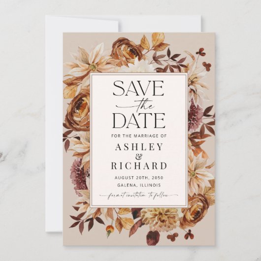 Rustikale Herbstlaub Save the Date Karte (Vorderseite)