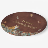 Rustikale Herbstlaub und Fox Friendsgiving Pappteller (Schrägansicht)