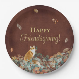 Rustikale Herbstlaub und Fox Friendsgiving Pappteller
