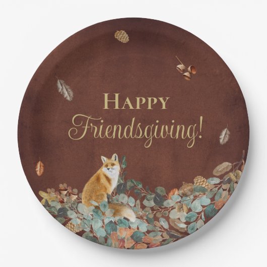 Rustikale Herbstlaub und Fox Friendsgiving Pappteller (Vorderseite)