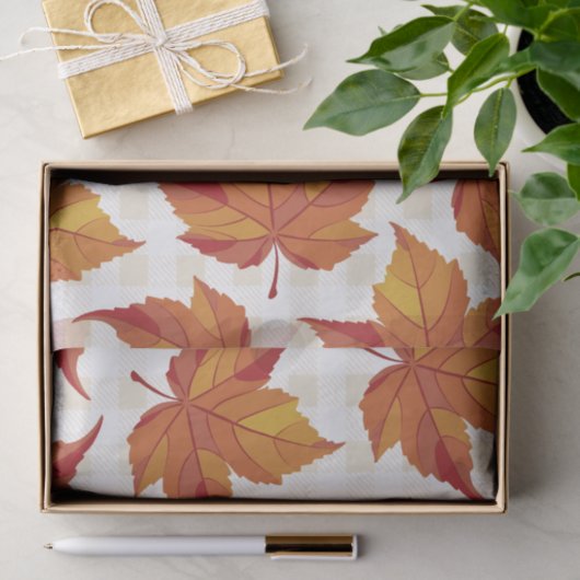 Rustikale Herbstlaub und Karierte Weiß Seidenpapier (Geschenk)