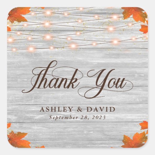 Rustikale Herbstlaube aus Holz - Danke für Ihre Ho Quadratischer Aufkleber (Vorderseite)