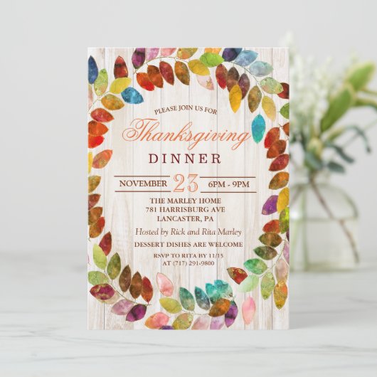 Rustikale Herbstlaube Erntedank Abendessen Einladu Einladung (Stehend Vorderseite)