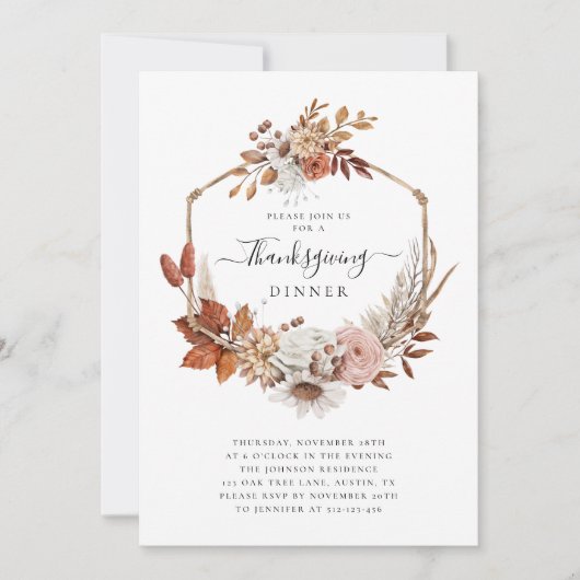 Rustikale Herbstlaube Erntedank Dinner Einladung (Vorderseite)