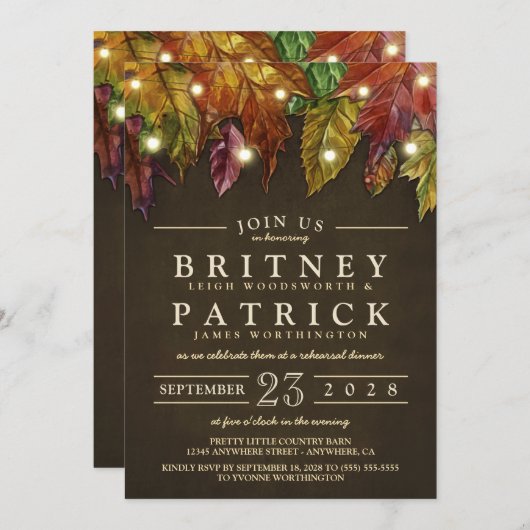 Rustikale Herbstlaube Probe Abendessen Einladungen (Vorne/Hinten)