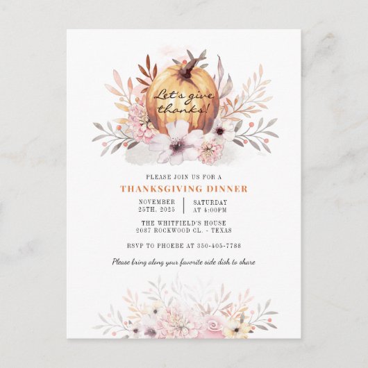 Rustikale Herbstlaube Pumpkin Erntedank Einladungspostkarte (Vorderseite)