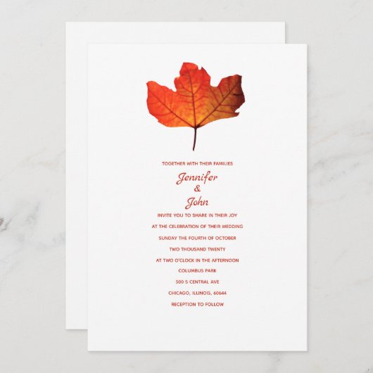 Rustikale Herbstleaf Burnt Orange Maple Classy Wed Einladung (Vorne/Hinten)