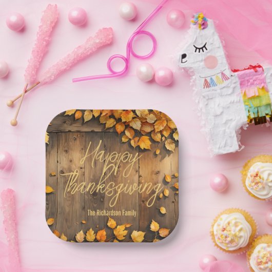 Rustikale Herbstleaven auf dem Erntedank Holz Pappteller (Party)