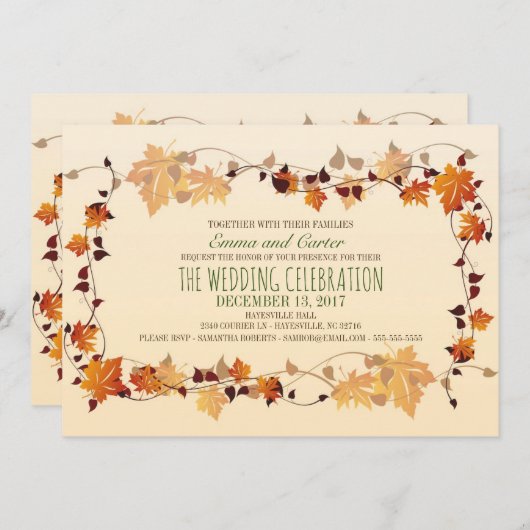 Rustikale Herbstleaves - Einladung zur Hochzeit (Vorne/Hinten)
