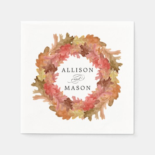 Rustikale Herbstleaves fallen Wreath-Hochzeit Serviette (Vorderseite)