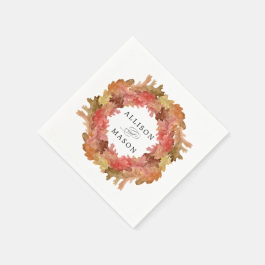 Rustikale Herbstleaves fallen Wreath-Hochzeit Serviette (Ecke)