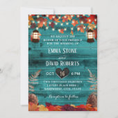 Rustikale Herbstleaves Lantern Aquamarin Stall Hoc Einladung (Vorderseite)