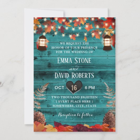 Rustikale Herbstleaves Lantern Aquamarin Stall Hoc Einladung (Vorderseite)