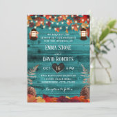 Rustikale Herbstleaves Lantern Aquamarin Stall Hoc Einladung (Stehend Vorderseite)